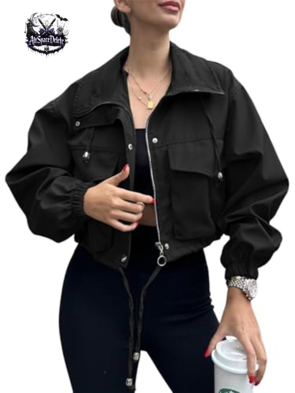 Women's Cropped Lightweight Utility Anorak Zip Up Loose Fit Jacket